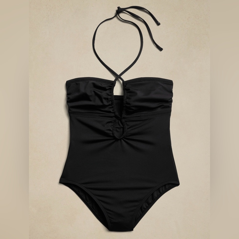 🏷️ NWT Banana Republic Black Double Keyhole One Piece Swimsuit Extra Large